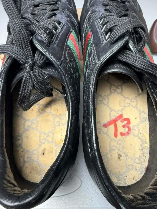 Gucci Web Guccissima Black Leather Men Sneaker 12 G / 13 US NO INSOLES - Picture 8 of 13